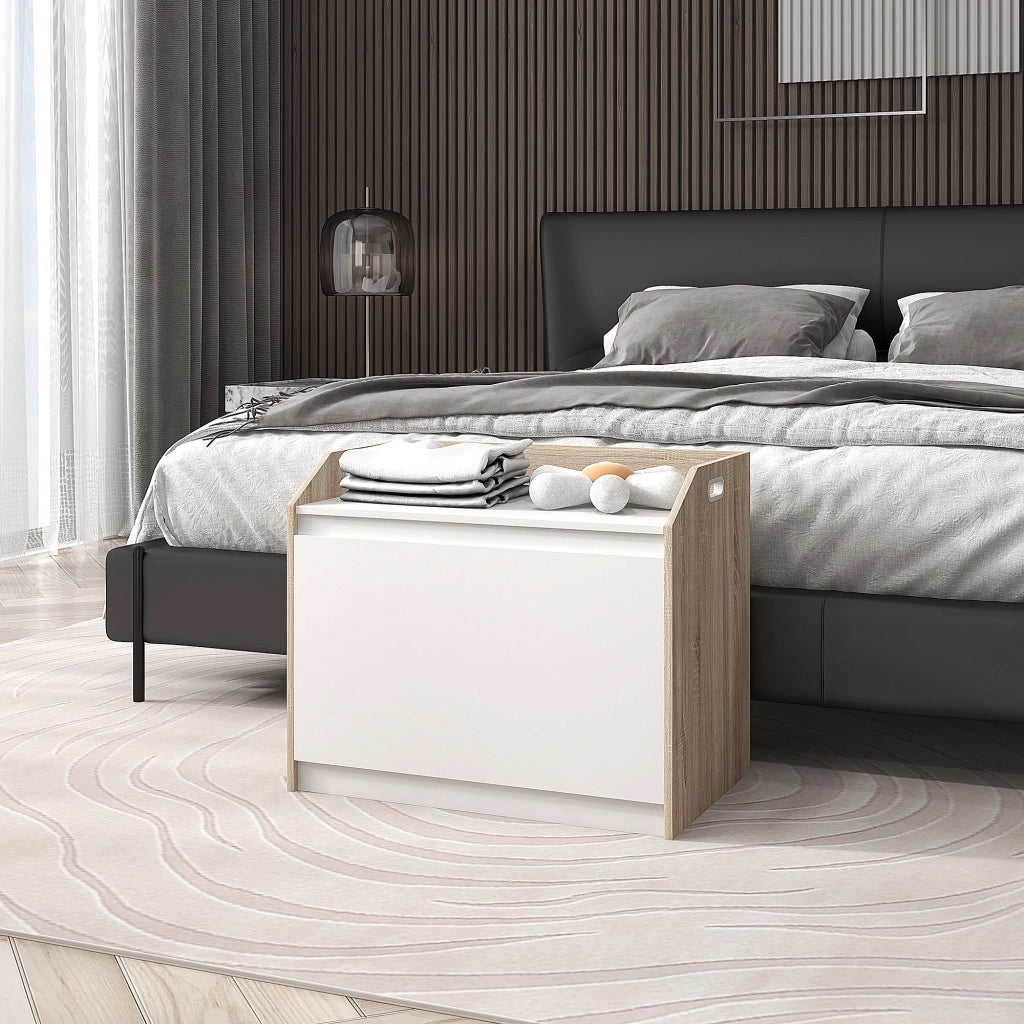 Cassapanca in Legno Moderna con Schienale e Vano Contenitore, 62.4x40x51.5cm, Bianco