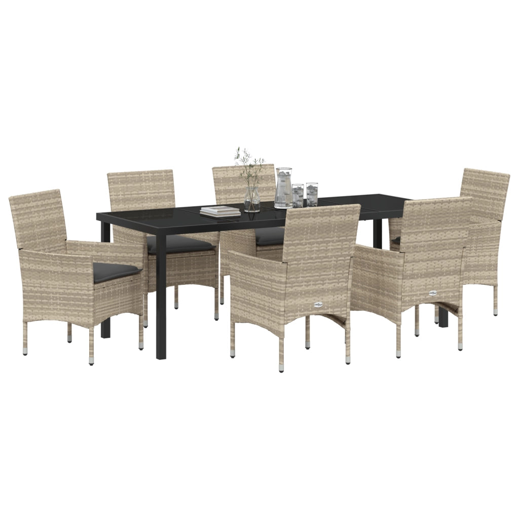 Set da Pranzo da Giardino a 7 Pezzi con Cuscini Grigio Chiaro Polyrattan