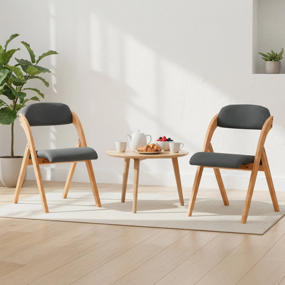 SoBuy FST92-SGx2, Sedia Pieghevole in Legno Set da 2 Poltrona Imbottita da Cucina, Sedie da Interno per Ufficio, Balcone, Giardino - Sedie Pieghevoli Salvaspazio Richiudibili in Faggio, Grigio Scuro