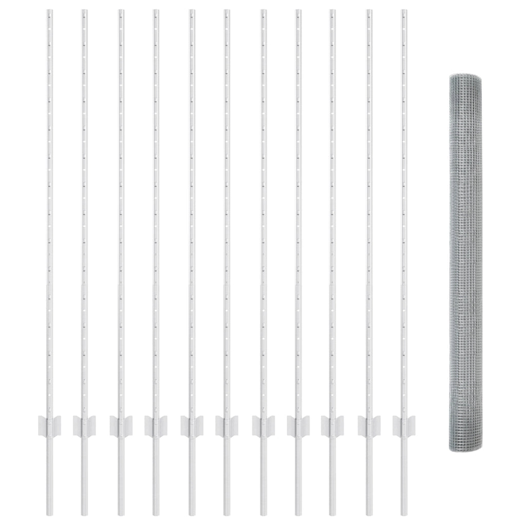 Recinzione in Filo Saldato con 22 Post in U Argento 1.4x25 m Acciaio