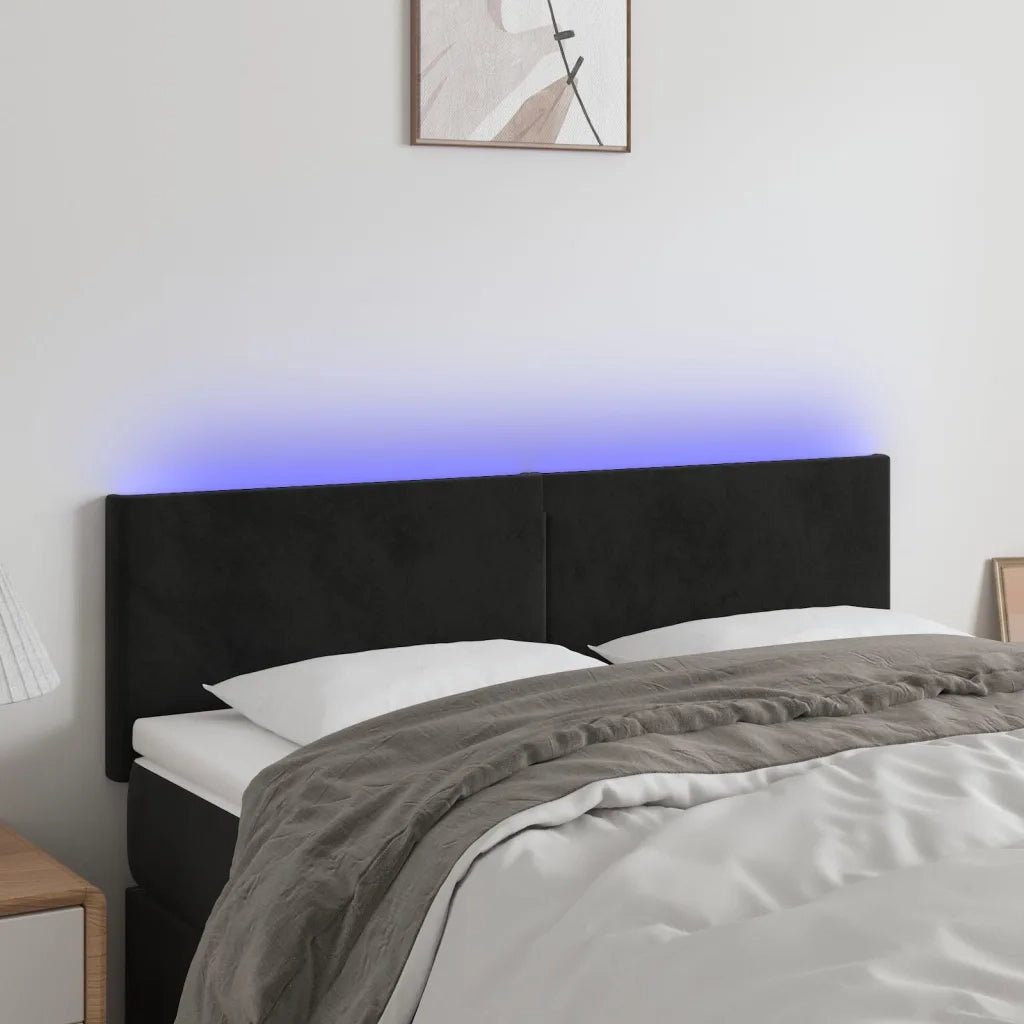 Testiera | Testata a LED Nera 144x5x78/88 cm in Velluto