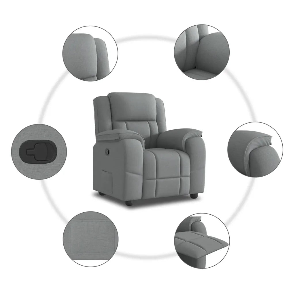 Divano Sedia-Poltrona Reclinabile in Tessuto Grigio Chiaro 928802