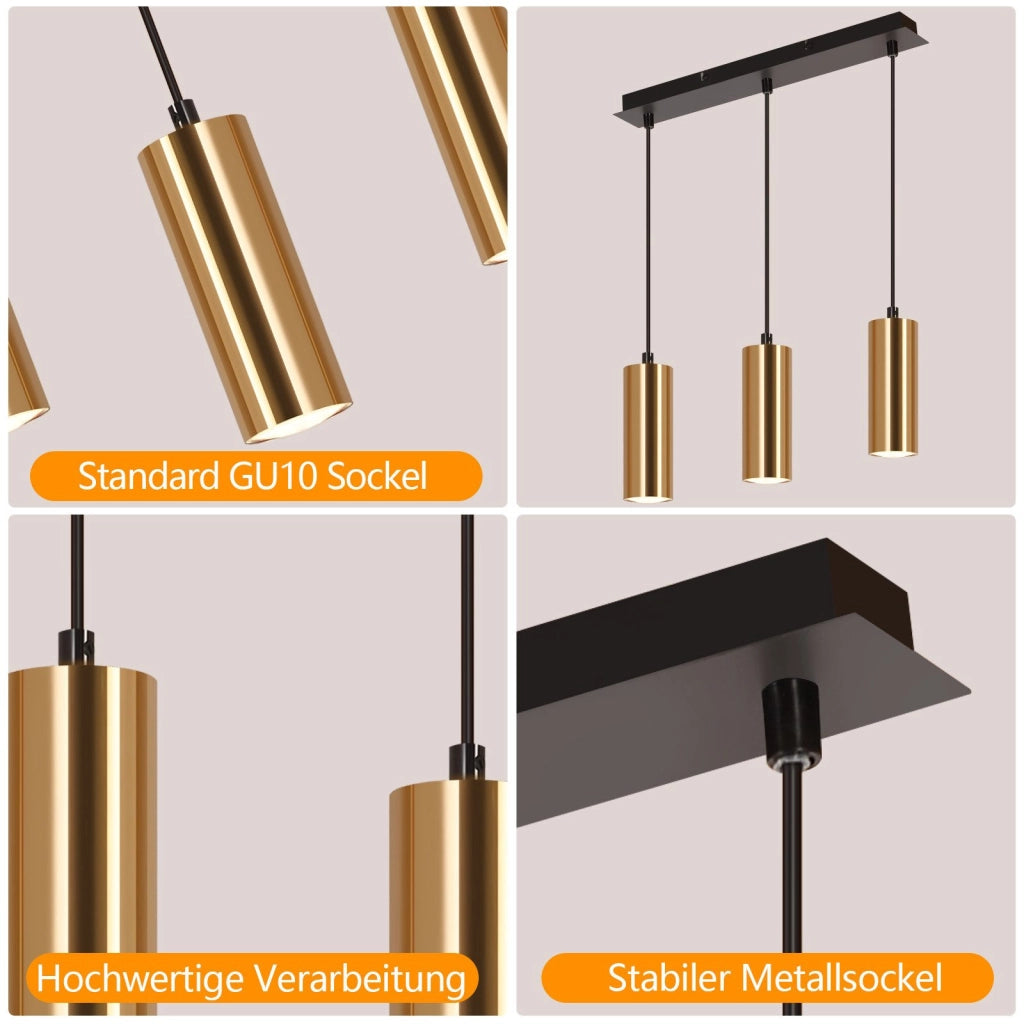 Lampada a sospensione ZMH 3 luci Oro Nero Vintage GU10 Industriale
