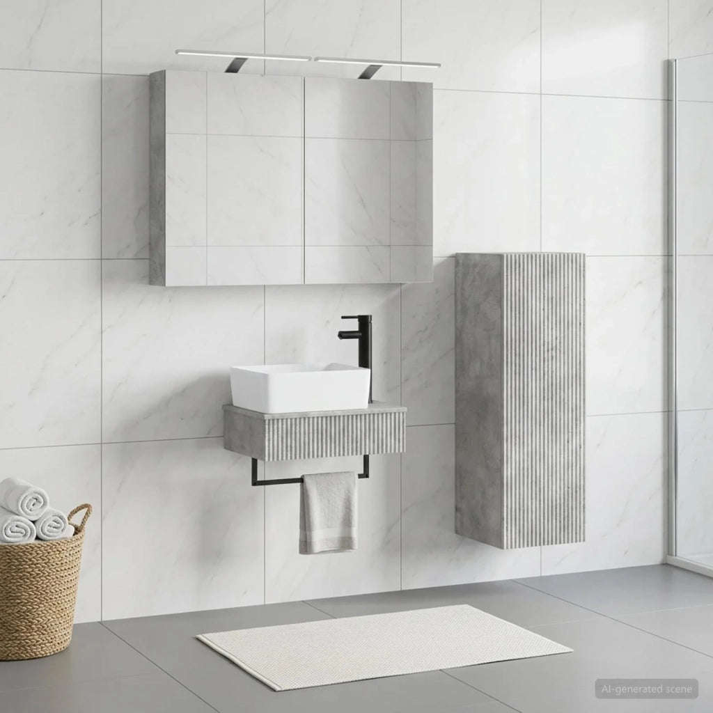 Set di Armadi da Bagno 4 pz Grigio Cemento Legno ingegnerizzato 3407386