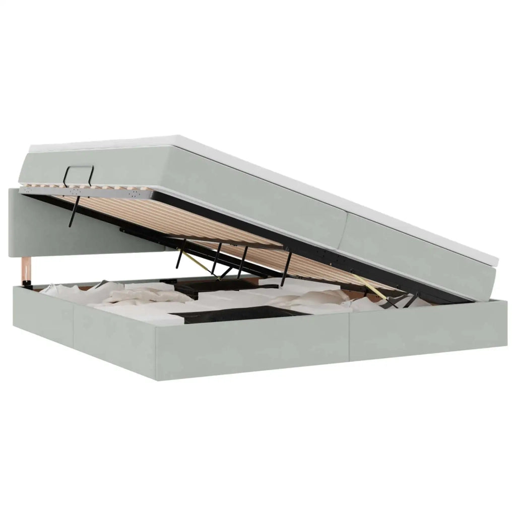 Letto con contenitore e LED Grigio chiaro 200 x 200 cm Velluto