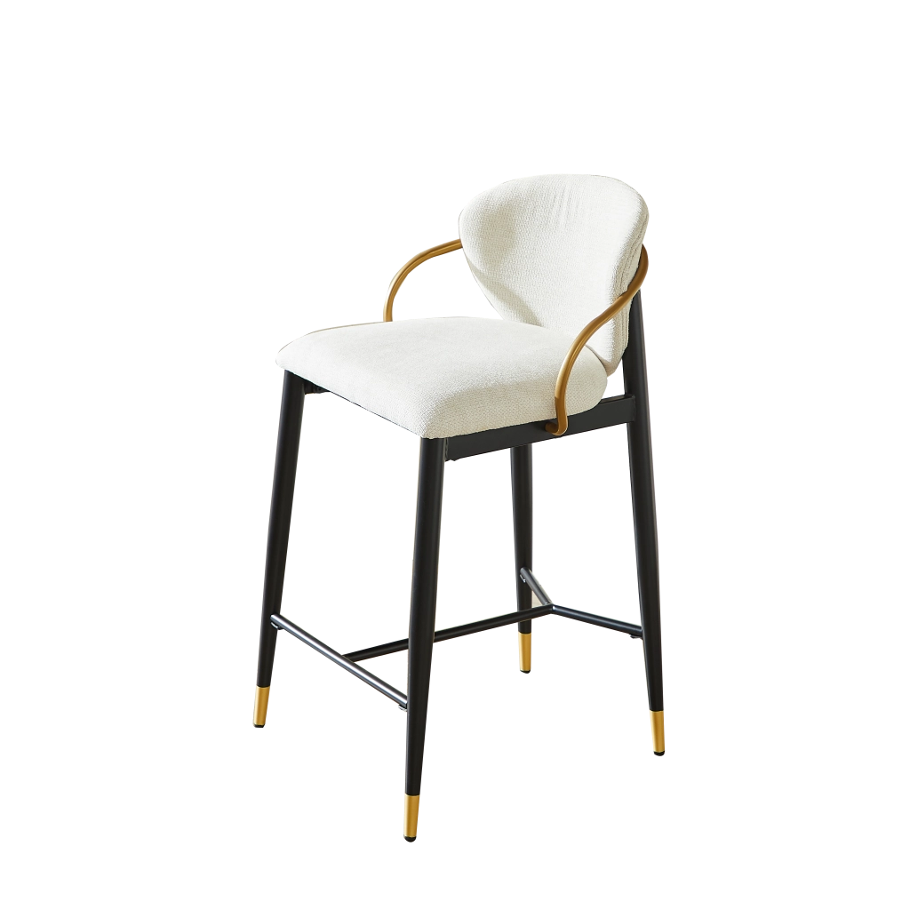 Set 2 Sgabelli da Bar ¨C MINIMAL ¨C Velluto Chenille Beige, Nero, Oro, Schienale, Altezza Regolabile