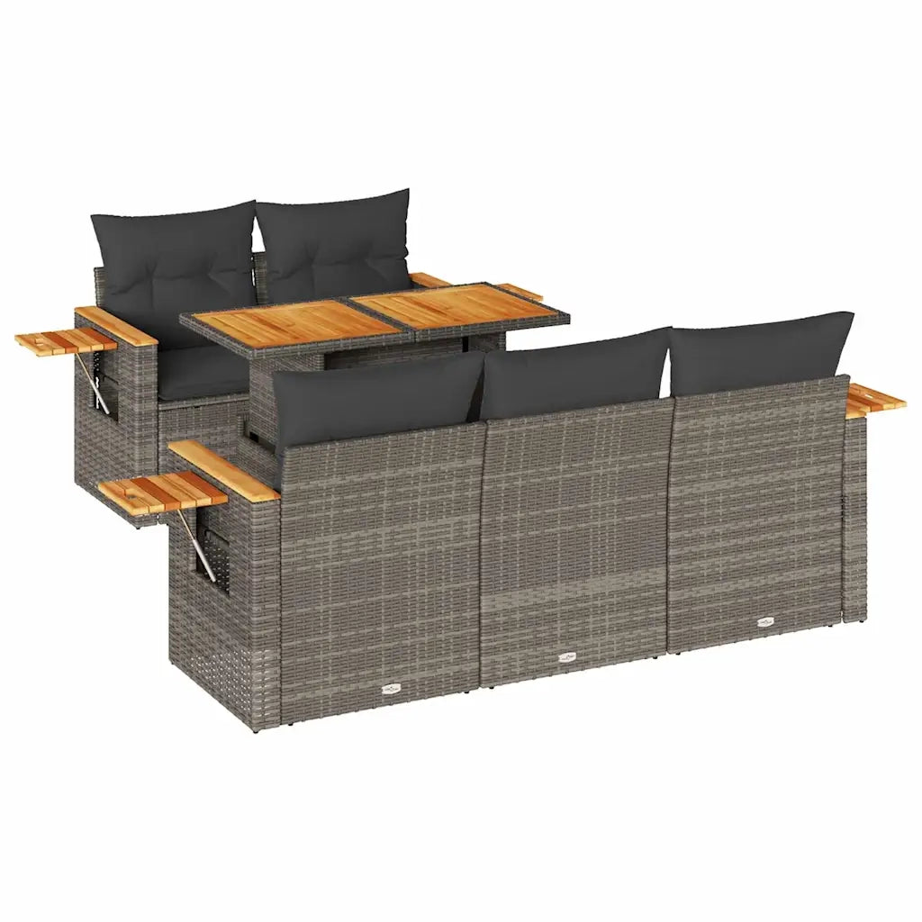 vidaXL Set Divano da Giardino 6pz con Cuscini Grigio Polyrattan Acacia