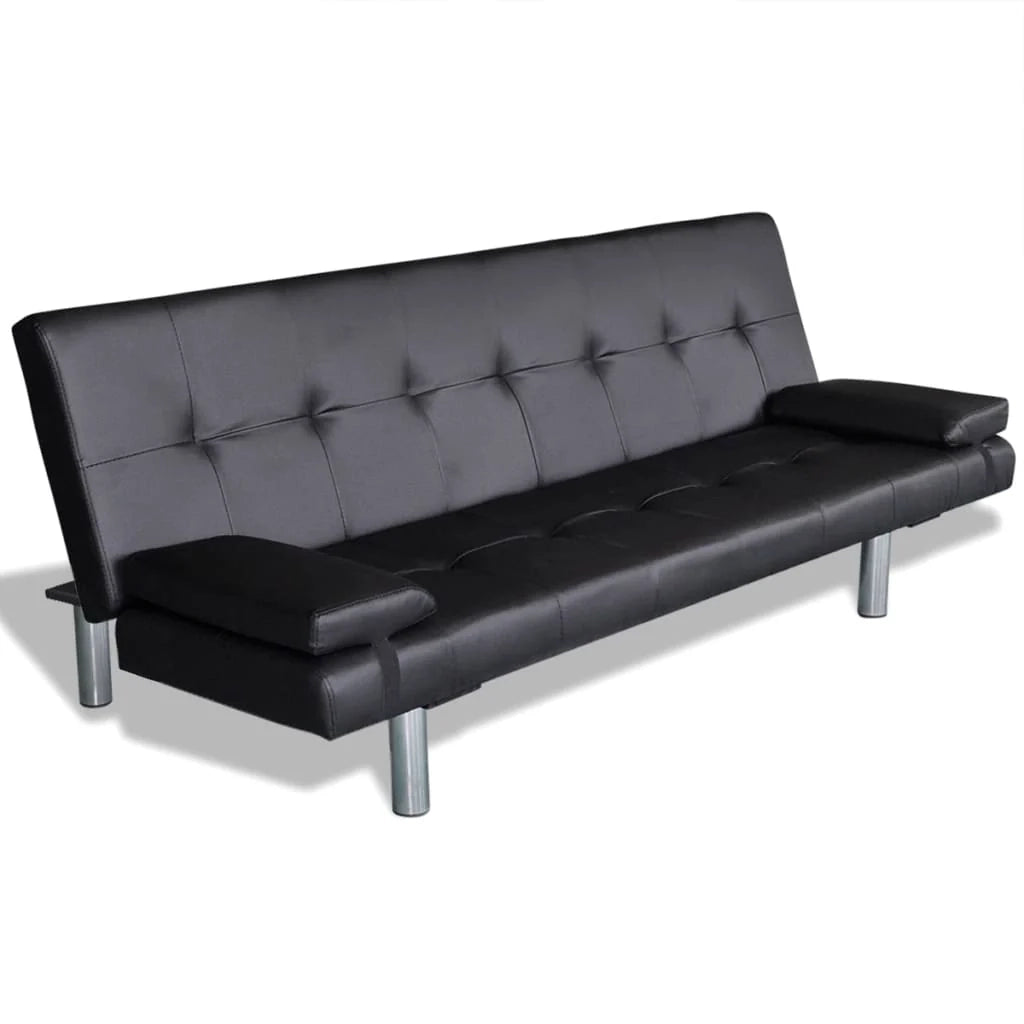 Divano letto regolabile con due cuscini in similpelle nera 02_0020589