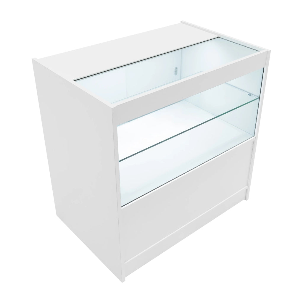 Bancone LED Bianco C900 con Vetrina, Ante Scorrevoli e Ripiani – Bloccabile