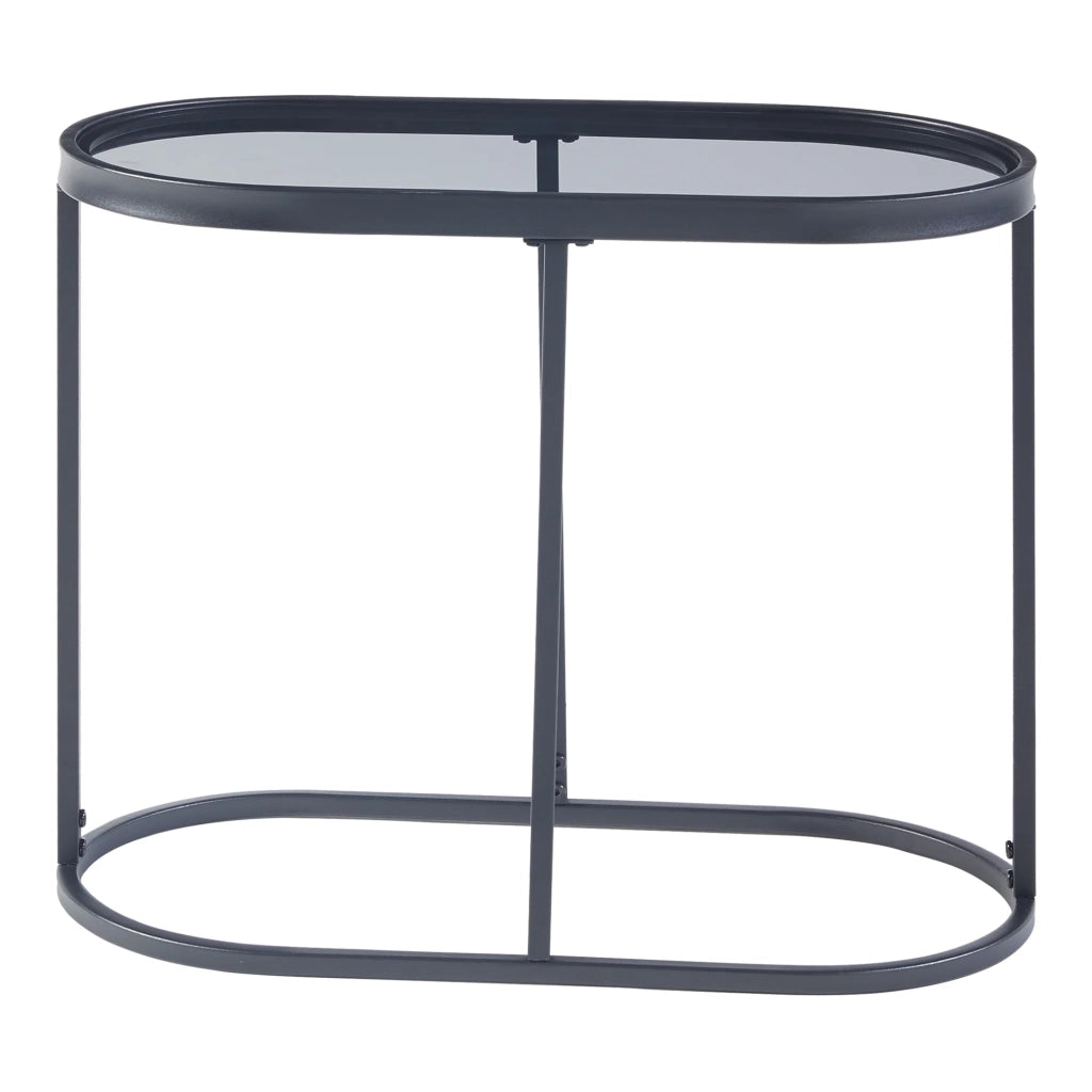 Tavolino da caffè con consolle laterale con piano ovale metallo e vetro temperato 55 x 28 x 45 cm nero 03_0010818