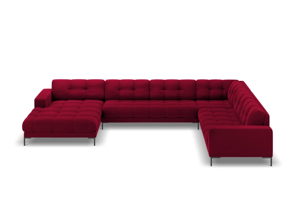Cosmopolitan Design - Divano panoramico destro "Bali" 7 posti in velluto rosso 