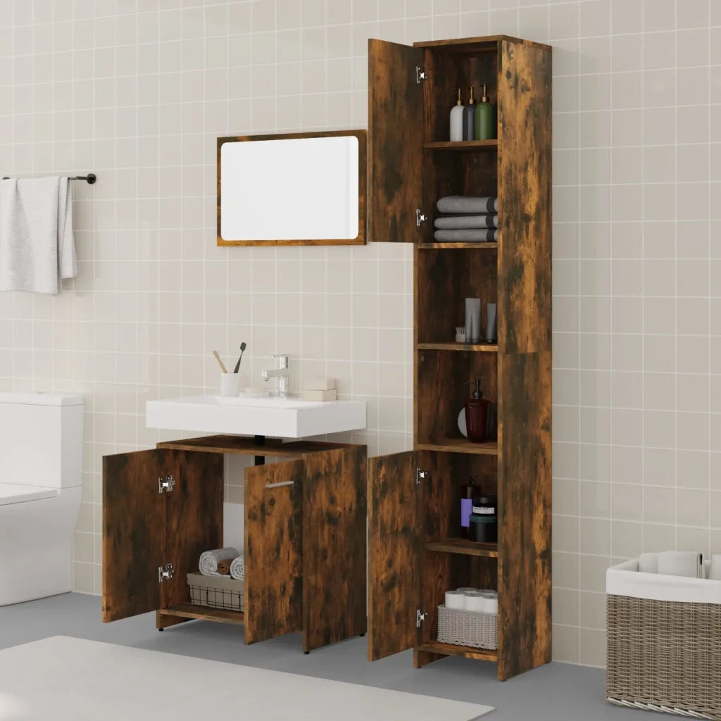 Set Mobili da Bagno 3 pz Rovere Fumo in Legno Multistrato 3152716