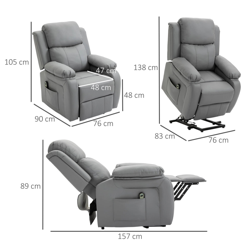 Easycomfort Poltrona Relax Elettrica e Alzapersona Reclinabile fino 160° con Telecomando, in Similpelle - Grigio