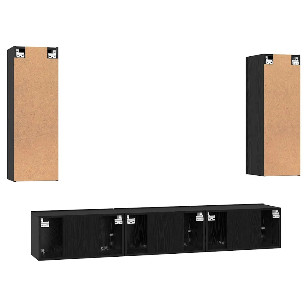 Set mobile TV 5 pz-Credenza per TV Rovere Nero Legno multistrato 696364