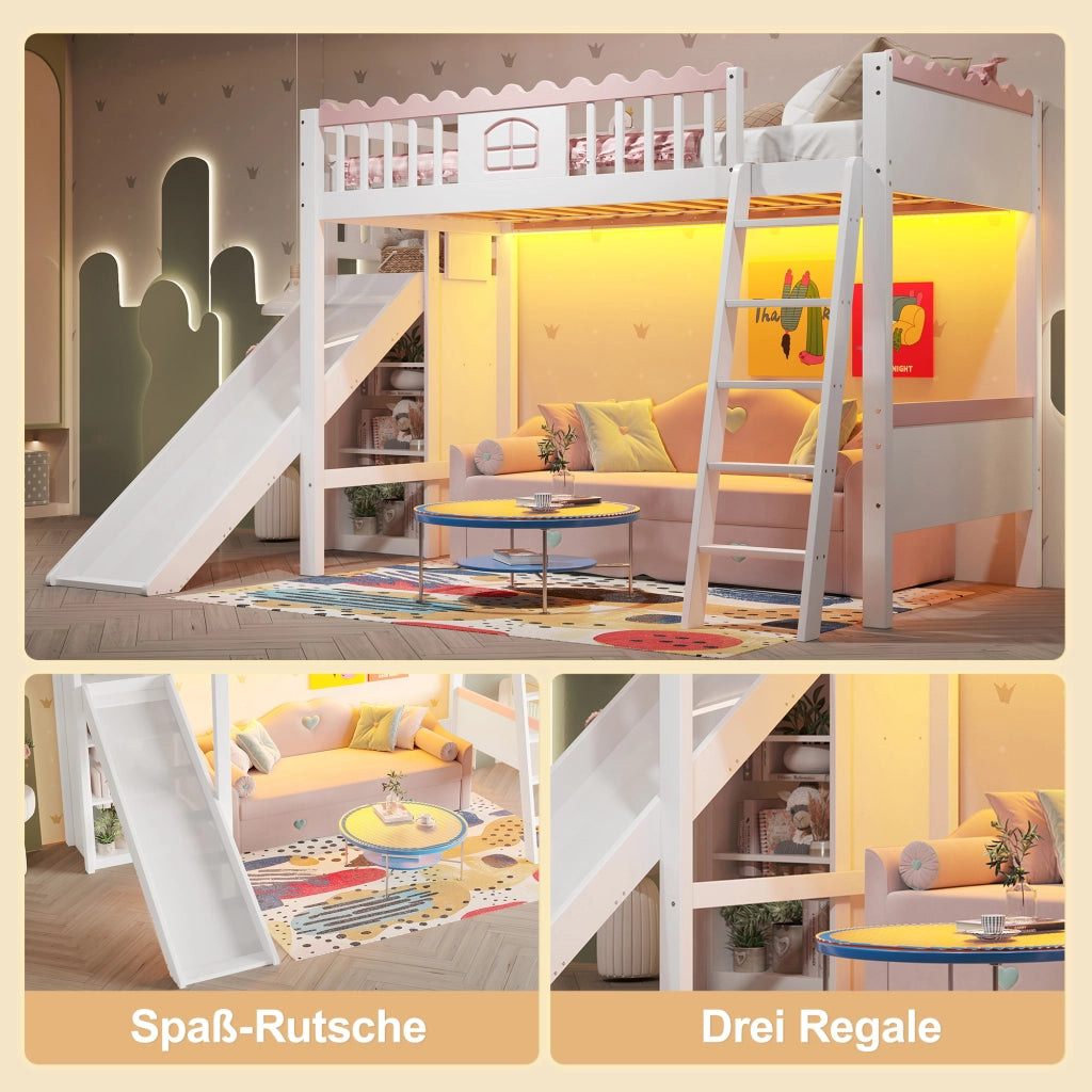 Letto a castello funzione scivolo pino 90x200 cm