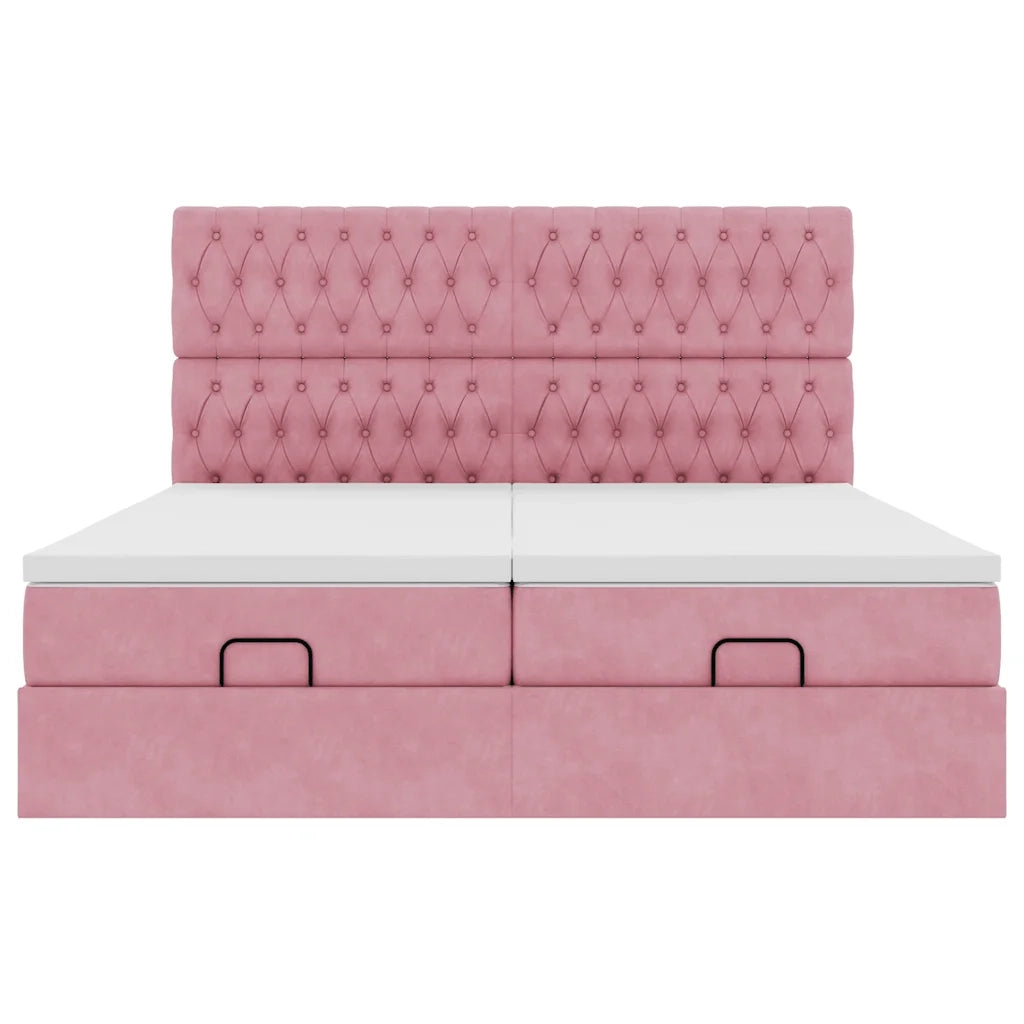 Struttura Letto Pouf con Materassi Rosa 160x200 cm Velluto 3314638