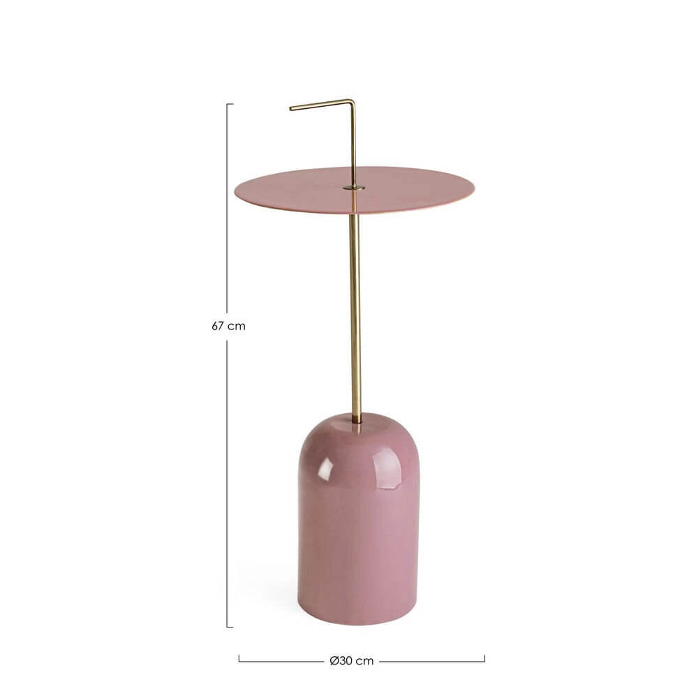 Tavolino Laterale in Acciaio Smaltato Rosa con Manico Ottone - KALEB