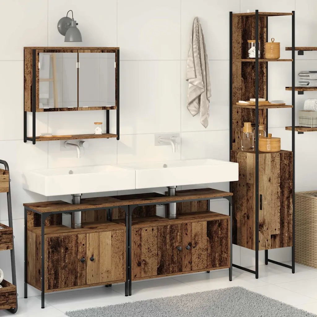 Set di mobili per il Bagno | Armadio da bagno con lo scaffale 4 pz Legno vecchio