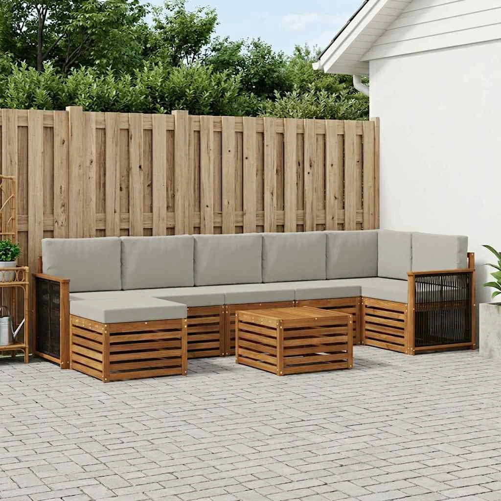 Set di divani da esterno 7 pz Naturale e Grigio Chiaro 3384652