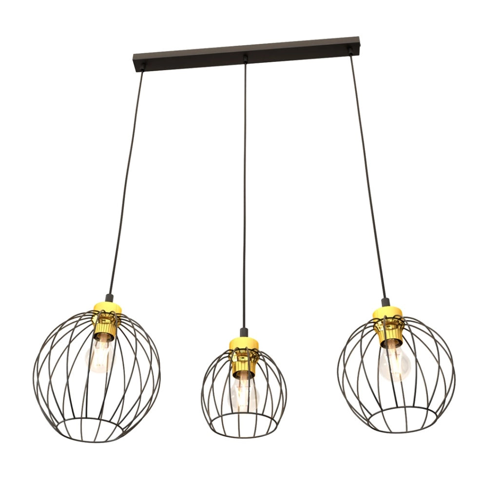Lampada a sospensione loft NANDO nero-oro 3xE27 Emibig
