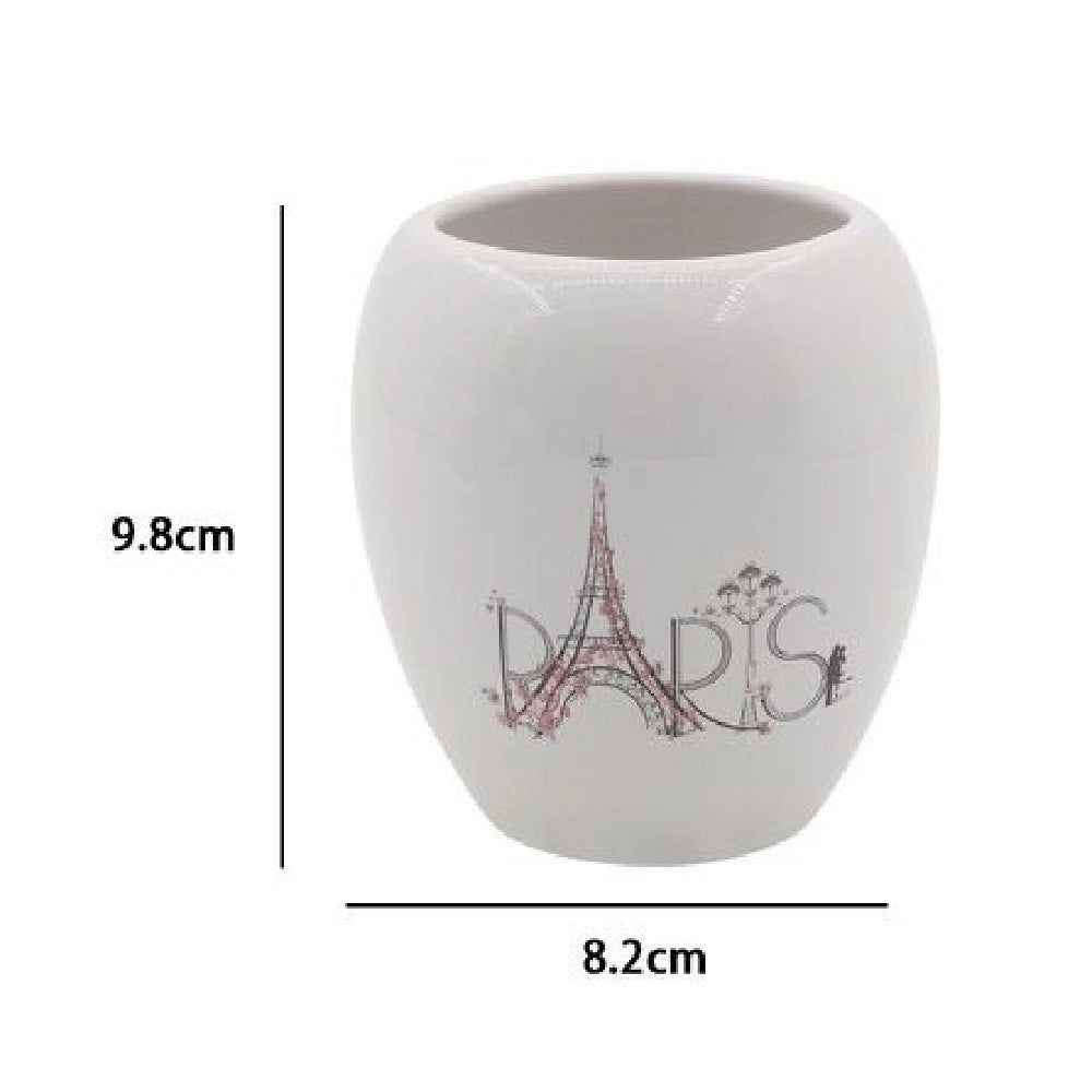 Trade Shop - Bicchiere Portaspazzolino Spazzolini Decorato Scritta Paris Accessori Bagno 87036 -