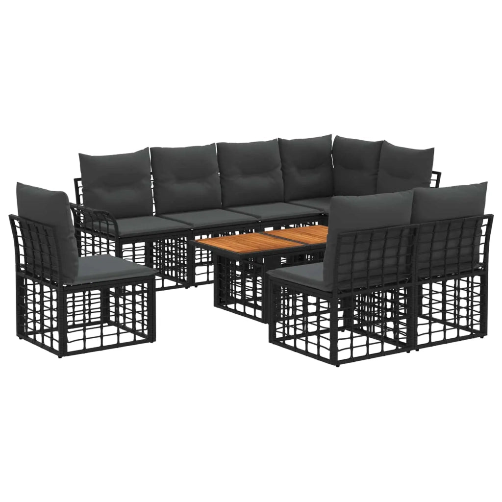 Set Divano da Giardino 9 pz Nero e Grigio scuro polyrattan 3437983