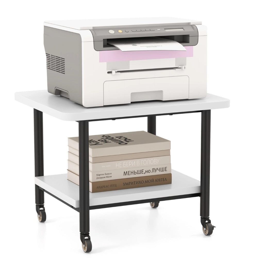 Tavolino in legno multifunzione con ruote girevoli-Mobiletto carrello con 2 ripiani 49x40x37cm Bianco e nero