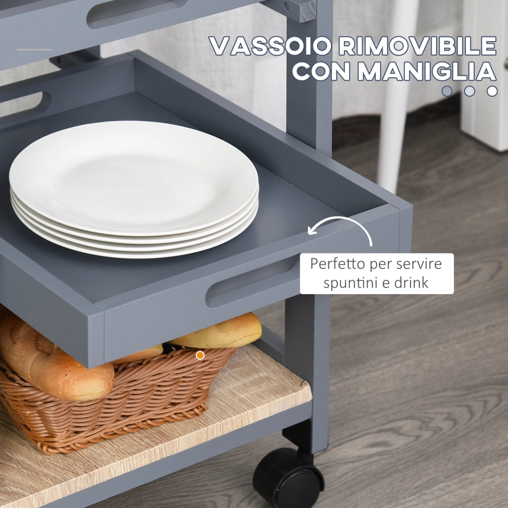Carrello da Cucina con Cassetto e Vassoi ¨C zephmum ¨C Legno Pino 37x37x76