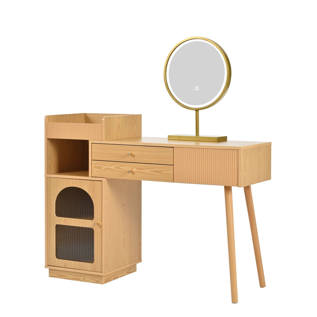 Toeletta con 3 cassetti e specchio LED - per camera da letto - 120×40×90 cm - naturale
