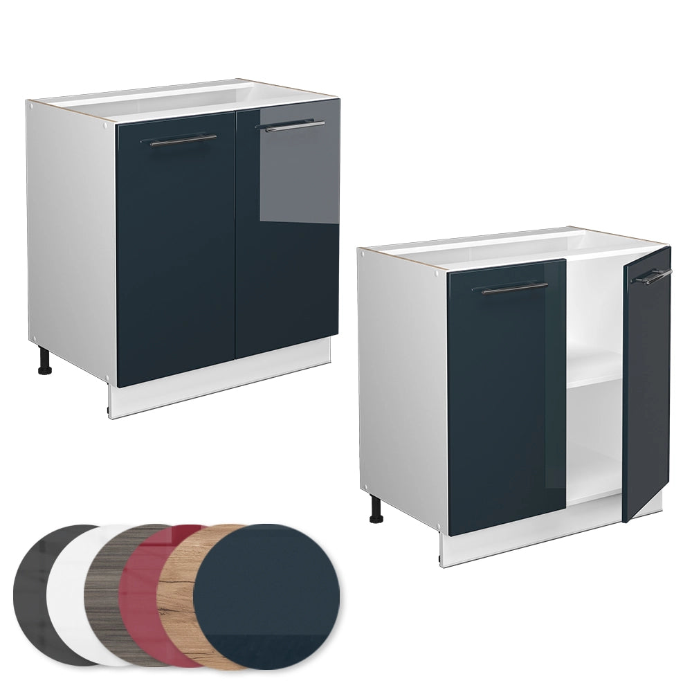 Vicco Mobile lavello cucina Blu scuro lucido 80 cm con ripiano, senza piano di lavoro