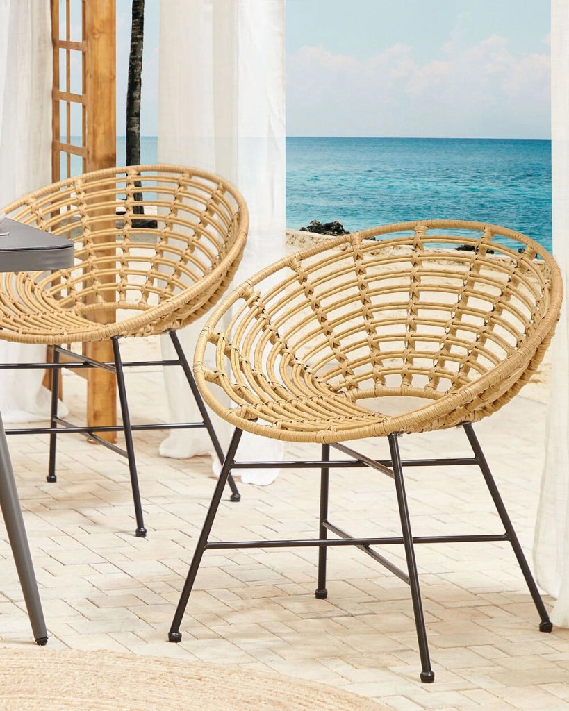 Set di 2 sedie da giardino gambe in metallo rattan sintetico marrone chiaro forma rotonda Boho