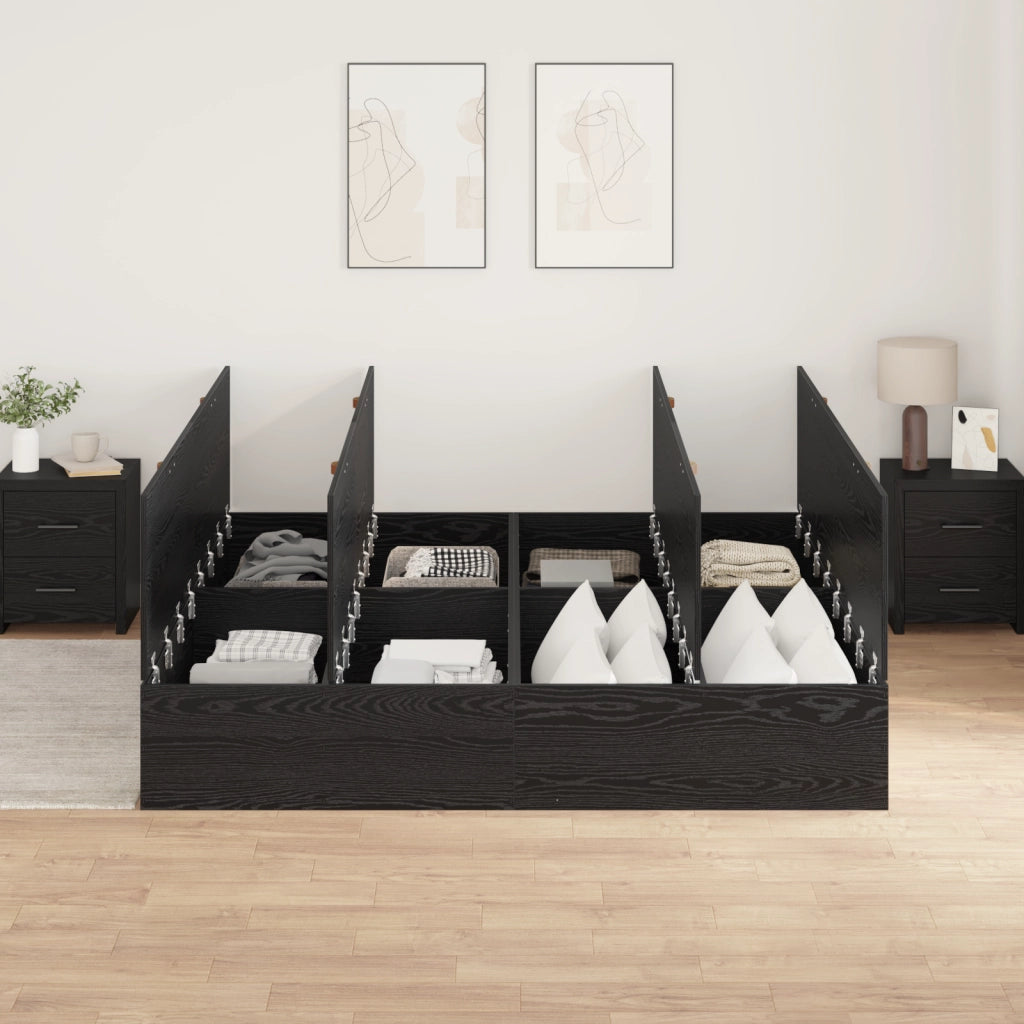Struttura Letto con Contenitore  Nero Rovere 200x200 cm