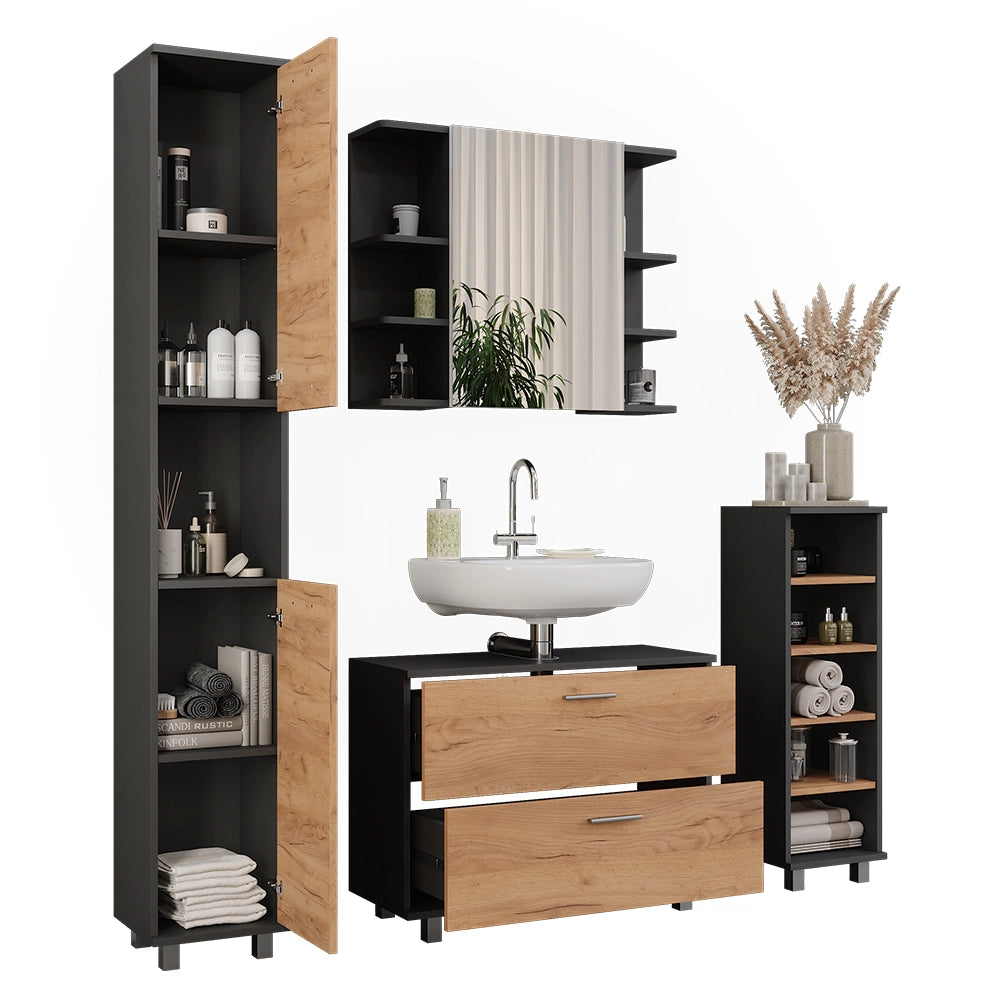 Vicco Set di mobili da bagno Quercia dorata/antracite 4 parti