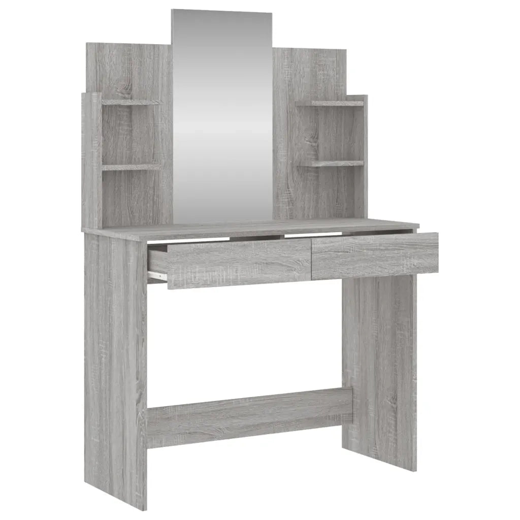 Toeletta con Specchio-Tavolo da Vanit¨¤ Grigio Sonoma 96x39x142 cm