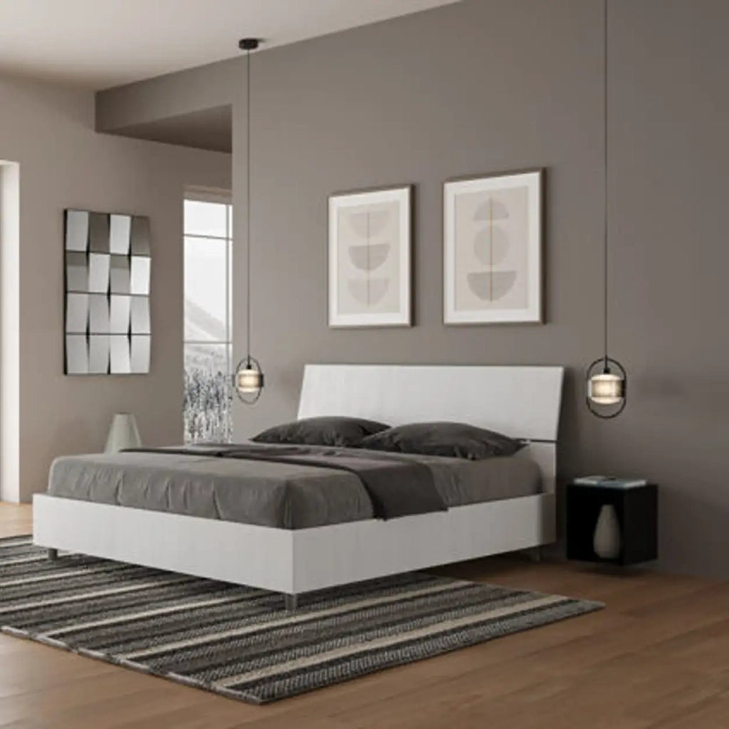 Letto matrimoniale con rete 160x200 testata inclinata bianco frassino Demas