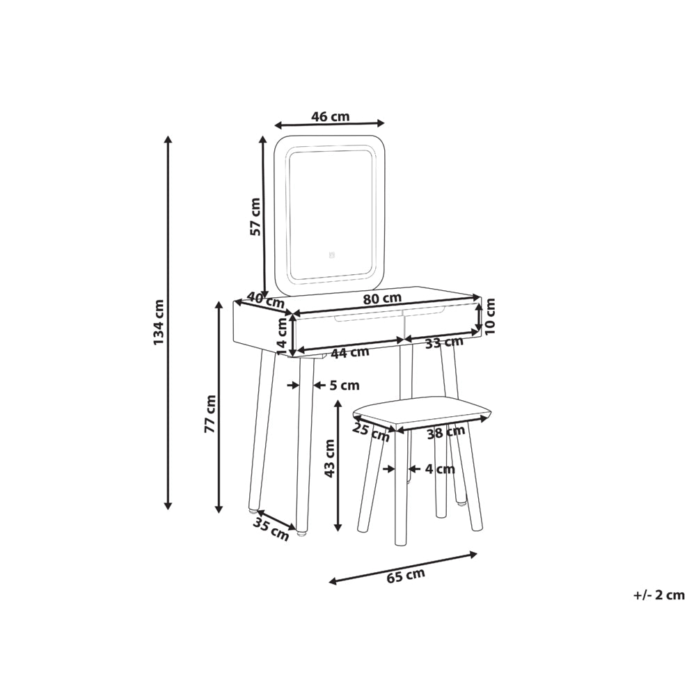 Set di tavolini da toilette Bianco Piano in legno di produzione Gambe in legno Specchio a LED con contenitore e 2 cassetti