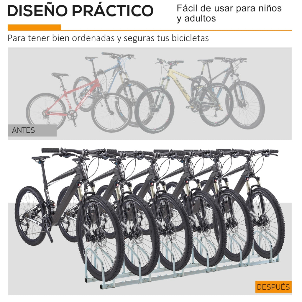 Sistema Parcheggio Biciclette 6 Posti ¨C zephmum ¨C Acciaio 179x33x27 cm Argento