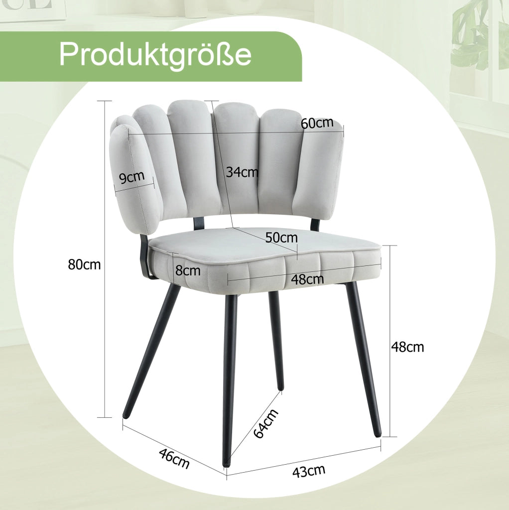 Sedie da pranzo set da 2 80 cm in tessuto grigio chiaro e metallo nero