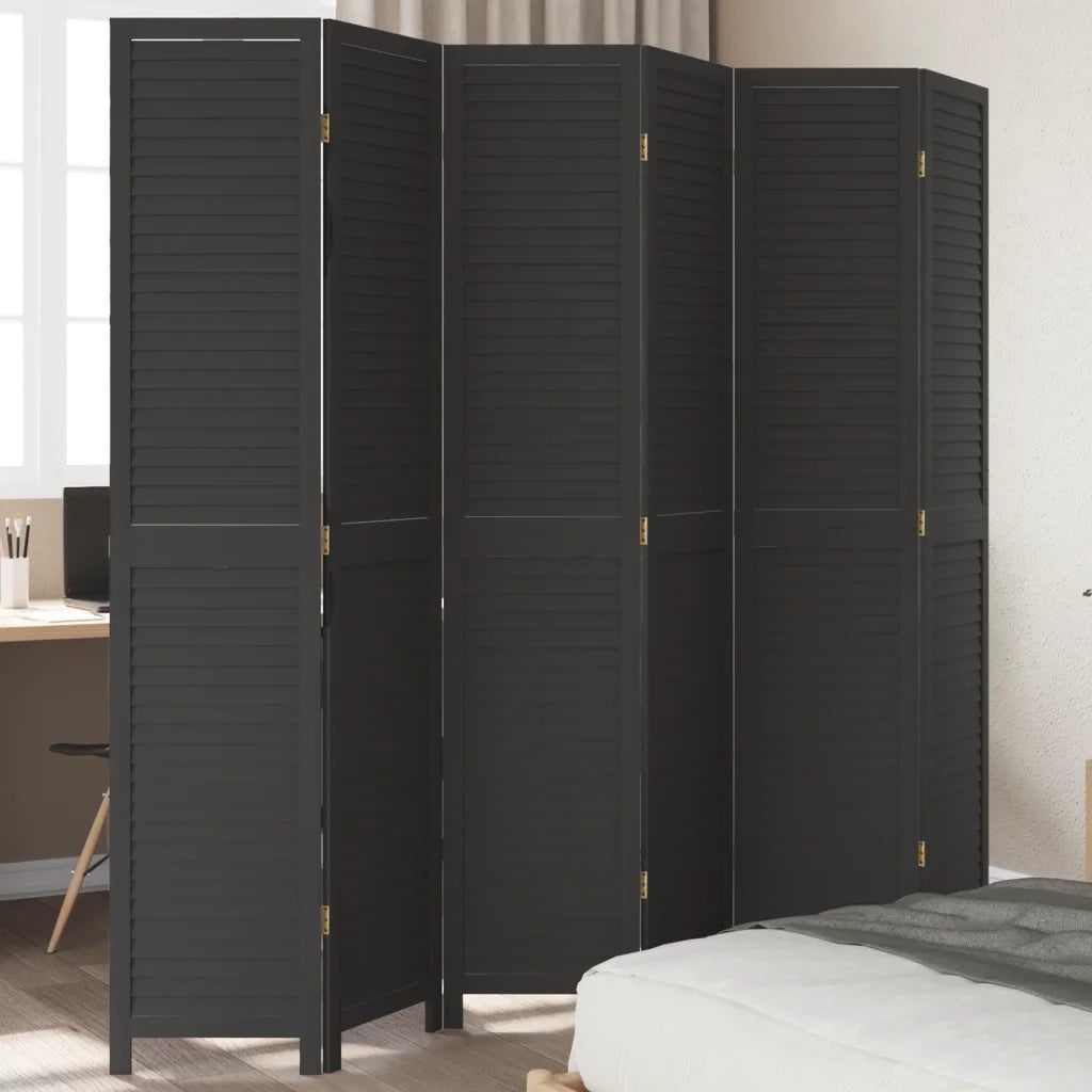 Divisorio Ambienti | Divider per stanze | Paravento 6 Pannelli Nero Legno Massello di Paulownia