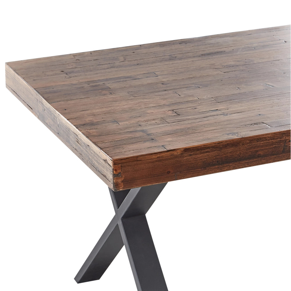 Tavolo da pranzo in legno di pino scuro MDF 160 x 90 cm Gambe stabili in metallo nero Sala da pranzo Soggiorno Stile industriale