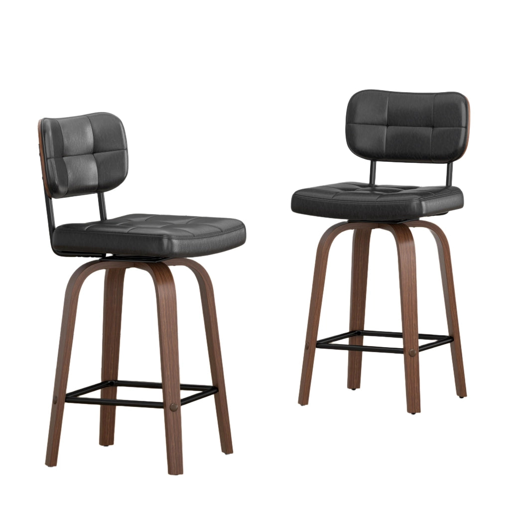 Sgabello da bar girevole - con schienale ergonomico e seduta imbottita - nero noce