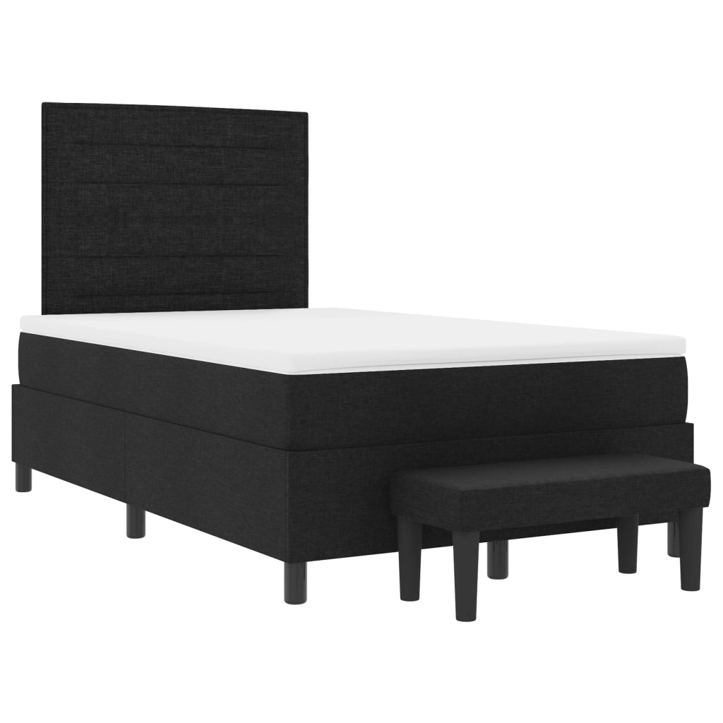 Letto Box Spring con Materasso e Panchina Nera 120x200 cm Tessuto