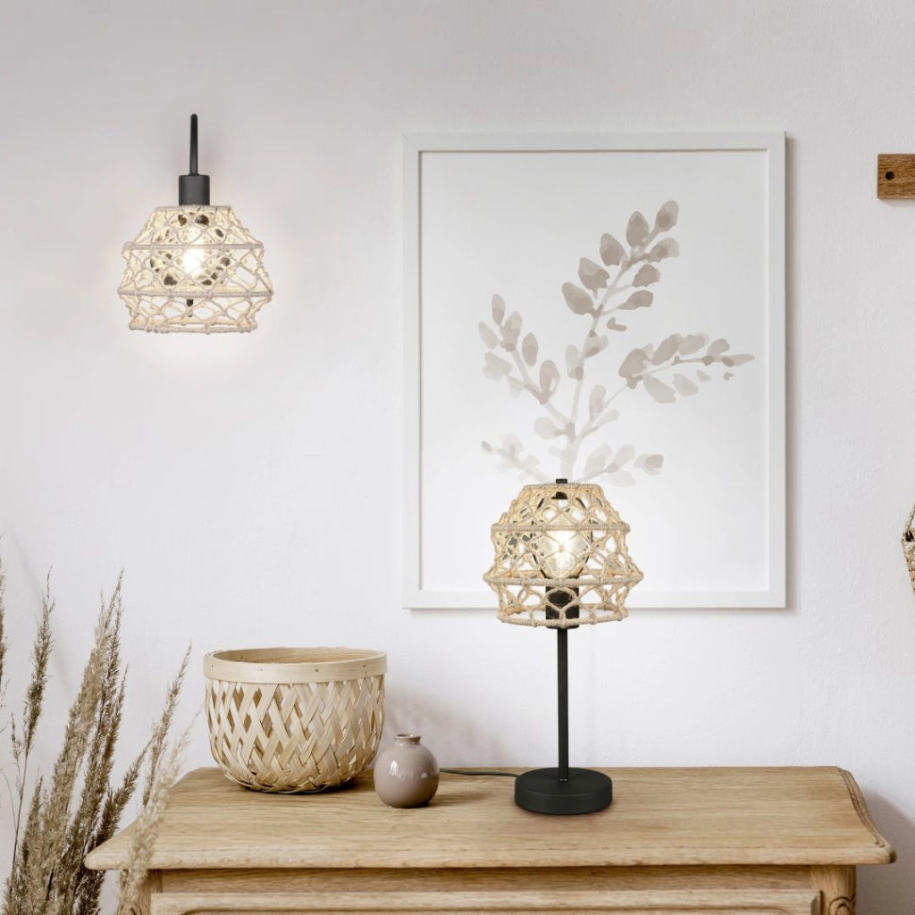 Applique, canapa e metallo, naturale e nero, H 32 cm, Hive