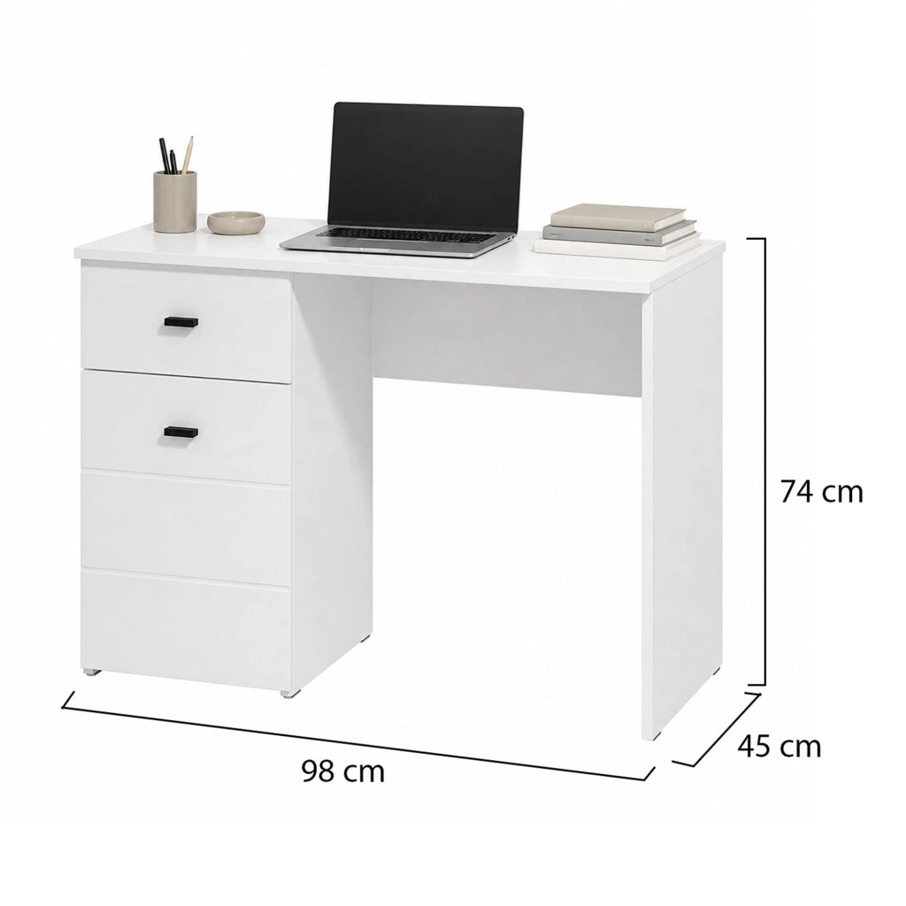 Cocham, Scrivania un Cassetto, 98x45x74h cm Bianco Opaco