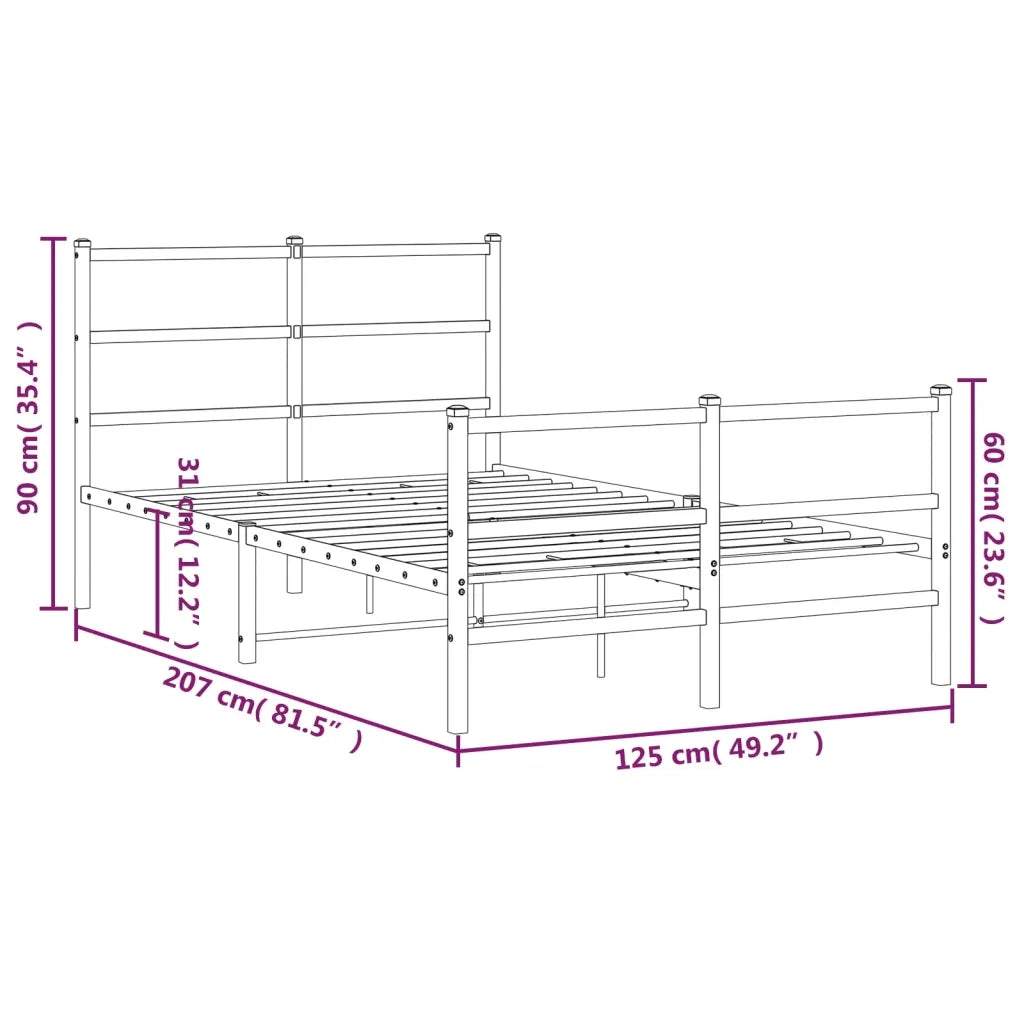 Letto matrimoniale | Letto per adulti | Giroletto con Testiera e Pediera Metallo Bianco 120x200 cm