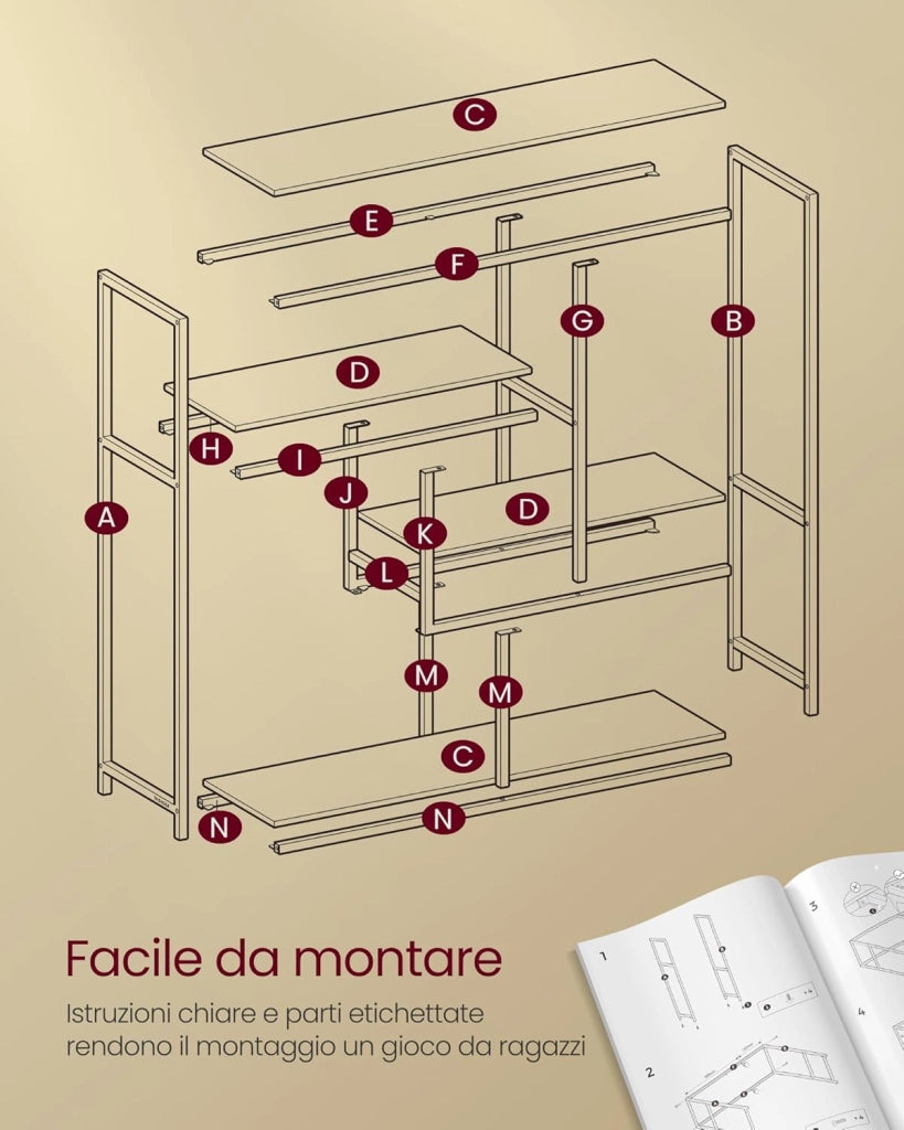 VASAGLE Libreria, Scaffale a 4 Ripiani, 30 x 100 x 103 cm, Scaffale Autoportante, per Soggiorno, Ufficio, Camera da Letto, Cucina, Nero Ebano e Nero Inchiostro LLS134B56