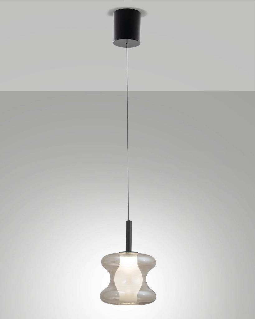 Lampada a Sospensione Frua in Metallo e Vetro Borosilicato Cognac, LED 8W Integrato, CCT 2700K-3000K-4000K, Dimmerabile a step - Frua
