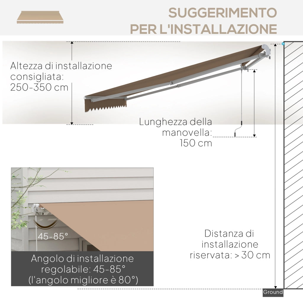 Tenda da Sole per Esterno 350x250 cm Avvolgibile a Bracci con Apertura a Manovella Marrone