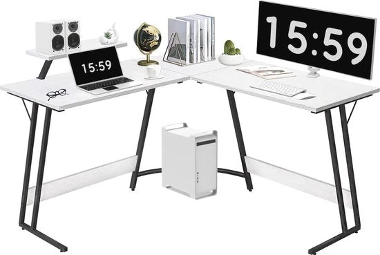Scrivania a forma di L 130 x 130 cm con sostegno per monitor - Tavolo da gioco ergonomico per ufficio e casa