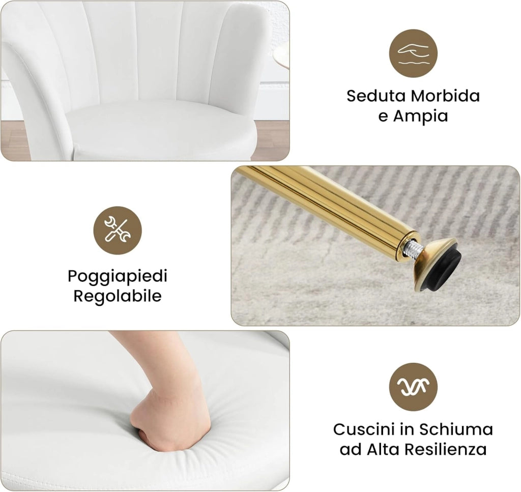 Poltrona Relax a Forma di Petalo, Poltrona Reclinabile per Camera da Letto, Salotto, con Gambe in Metallo, Portata 150 kg, Bianco